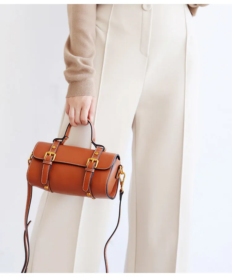 Stylish LEATHER WOMENs Barrel Handbags SHOULDER BAGs Purse FOR WOMEN