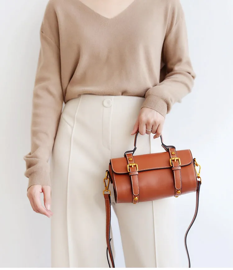 Stylish LEATHER WOMENs Barrel Handbags SHOULDER BAGs Purse FOR WOMEN