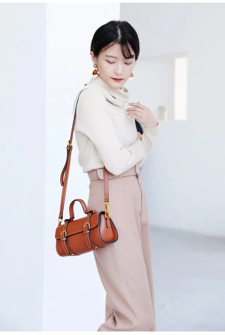 Stylish LEATHER WOMENs Barrel Handbags SHOULDER BAGs Purse FOR WOMEN