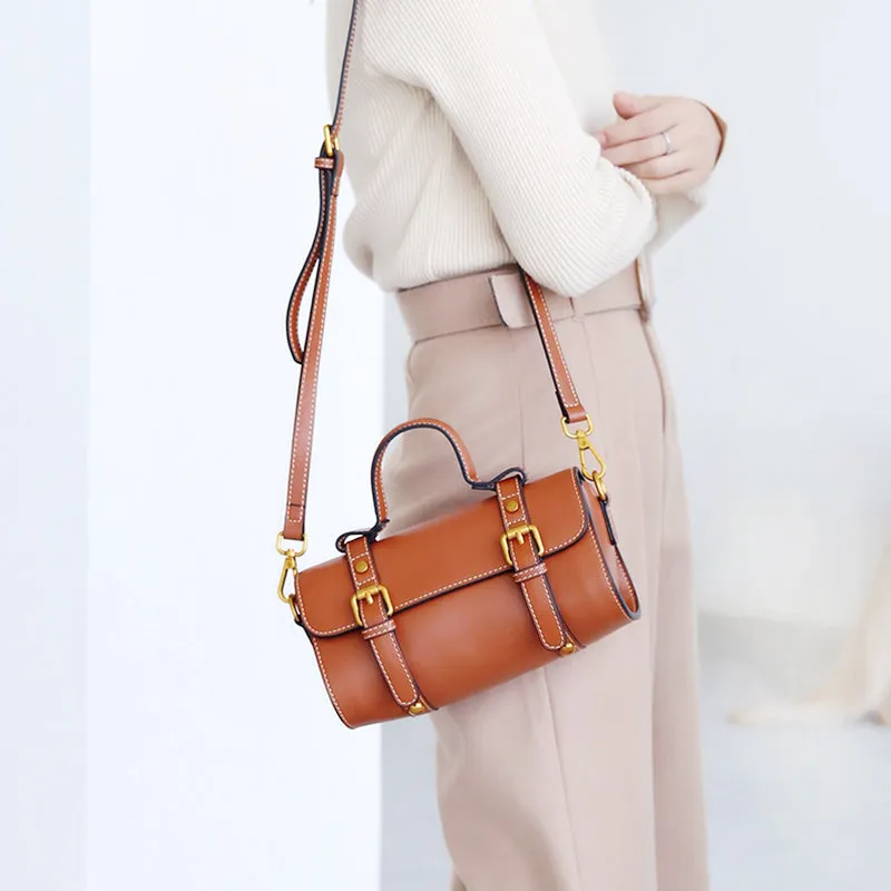 Stylish LEATHER WOMENs Barrel Handbags SHOULDER BAGs Purse FOR WOMEN