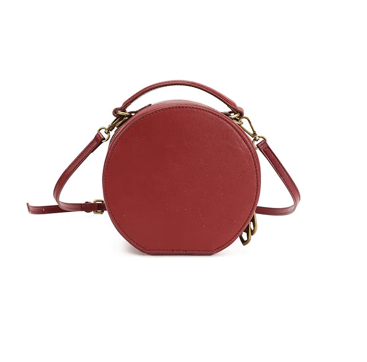 Stylish LEATHER WOMENs Circle Handbag Purse Round SHOULDER Purse for Women