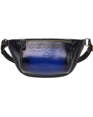 Tooled Blue Leather Fanny Pack Mens Waist Bag Hip Pack Belt Bag Bumbag for Men