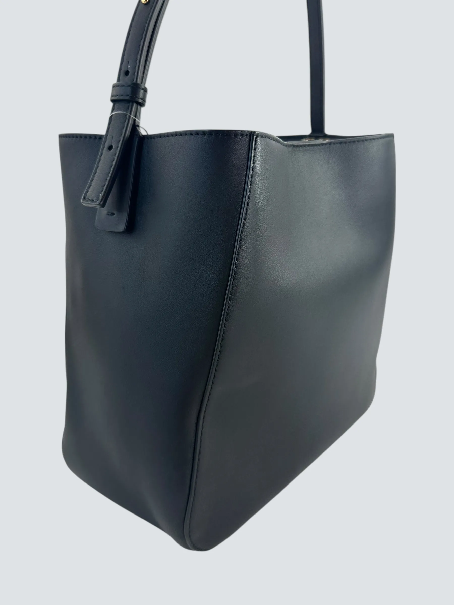 Valentino Black Leather Vlogo Bucket Bag