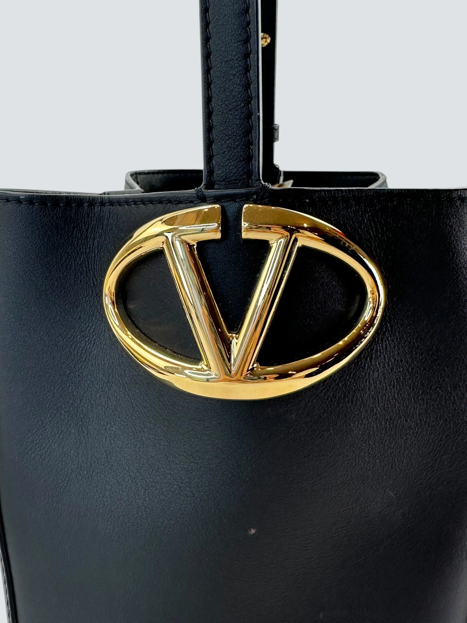 Valentino Black Leather Vlogo Bucket Bag