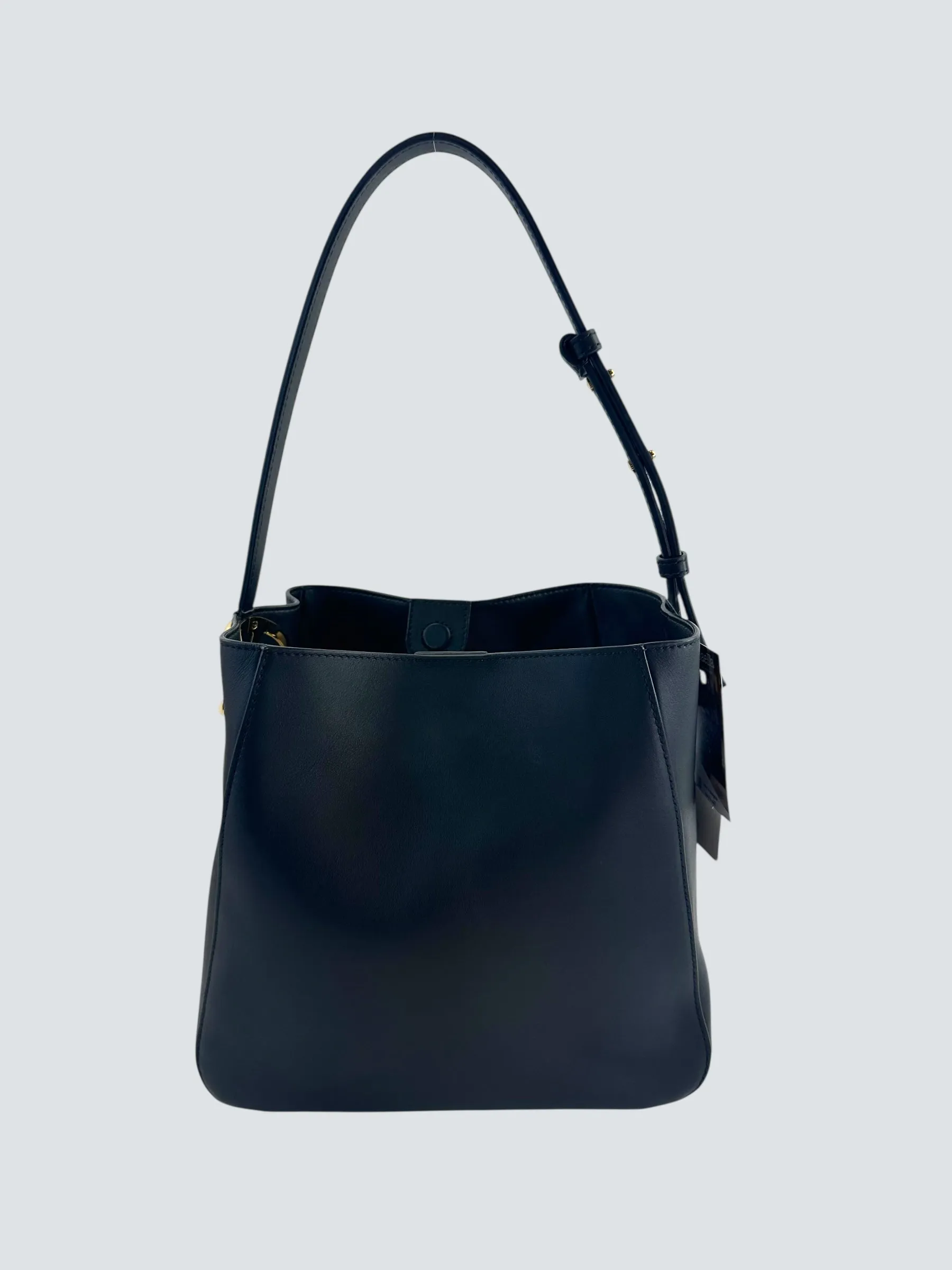 Valentino Black Leather Vlogo Bucket Bag