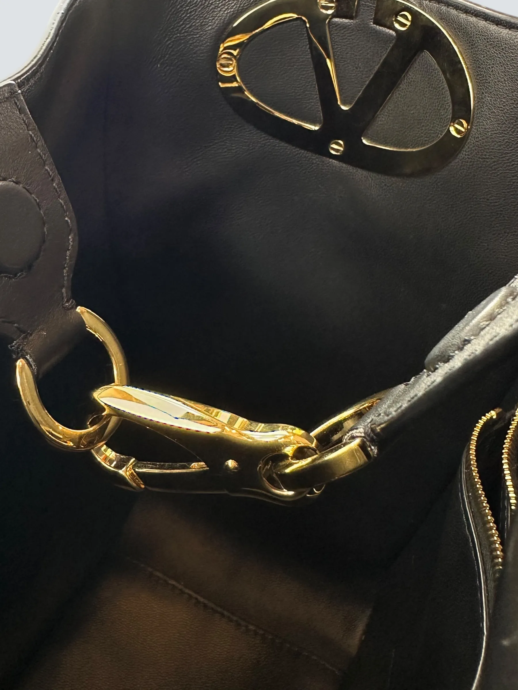Valentino Black Leather Vlogo Bucket Bag