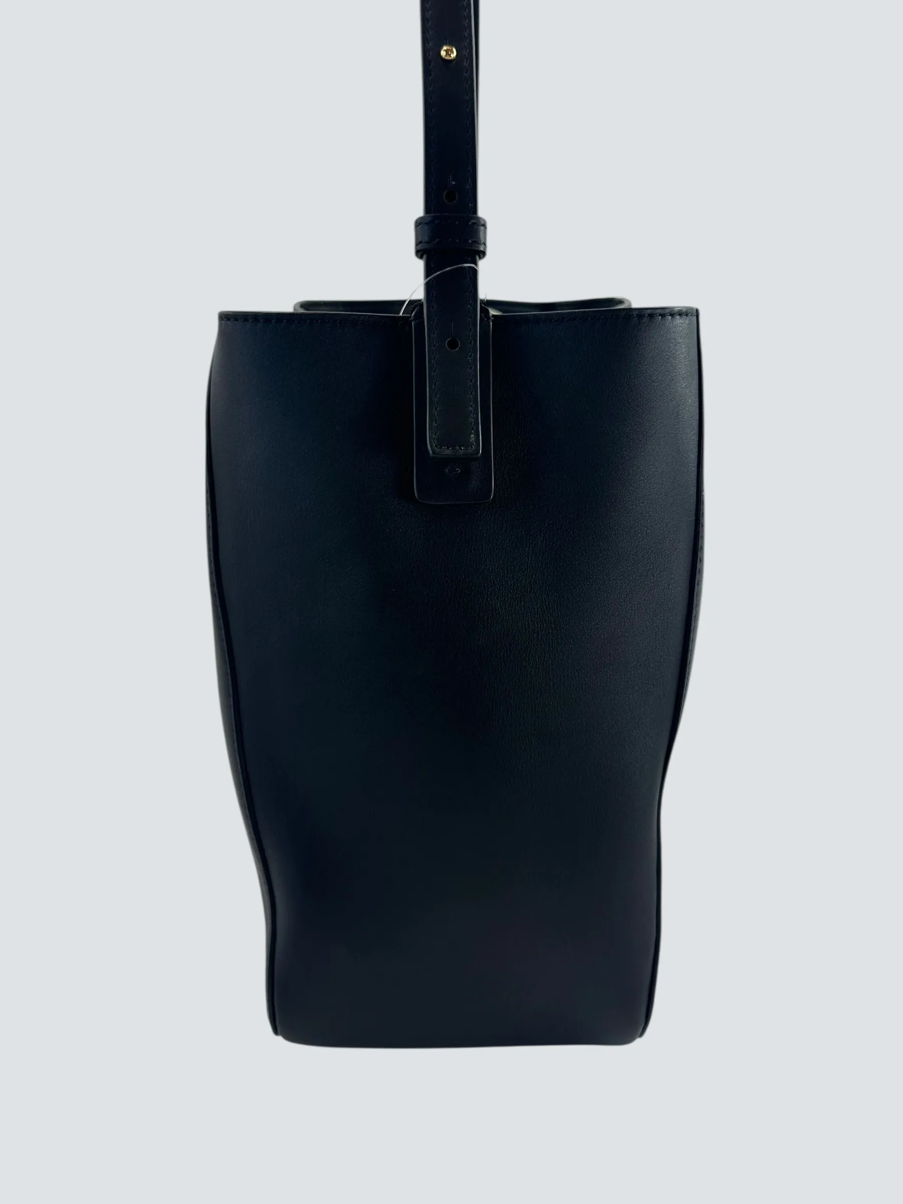 Valentino Black Leather Vlogo Bucket Bag