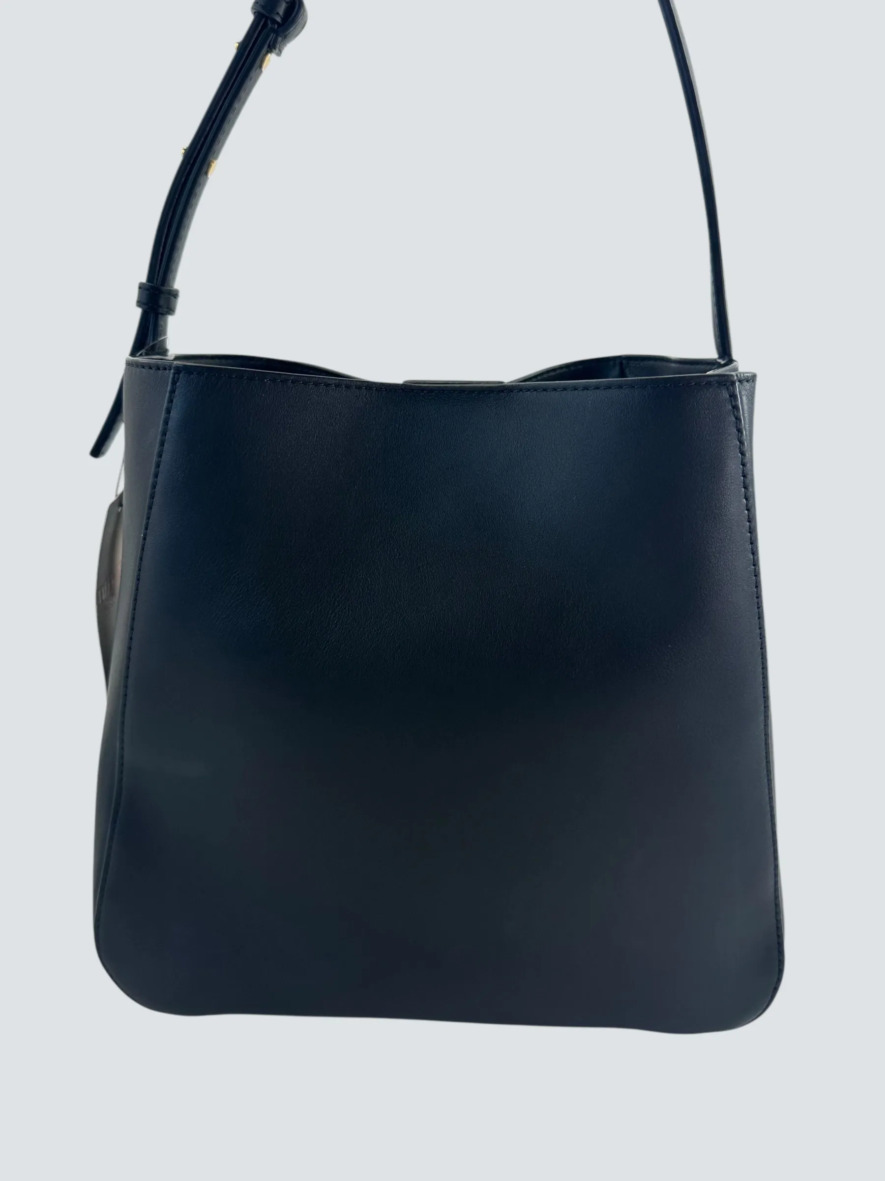 Valentino Black Leather Vlogo Bucket Bag