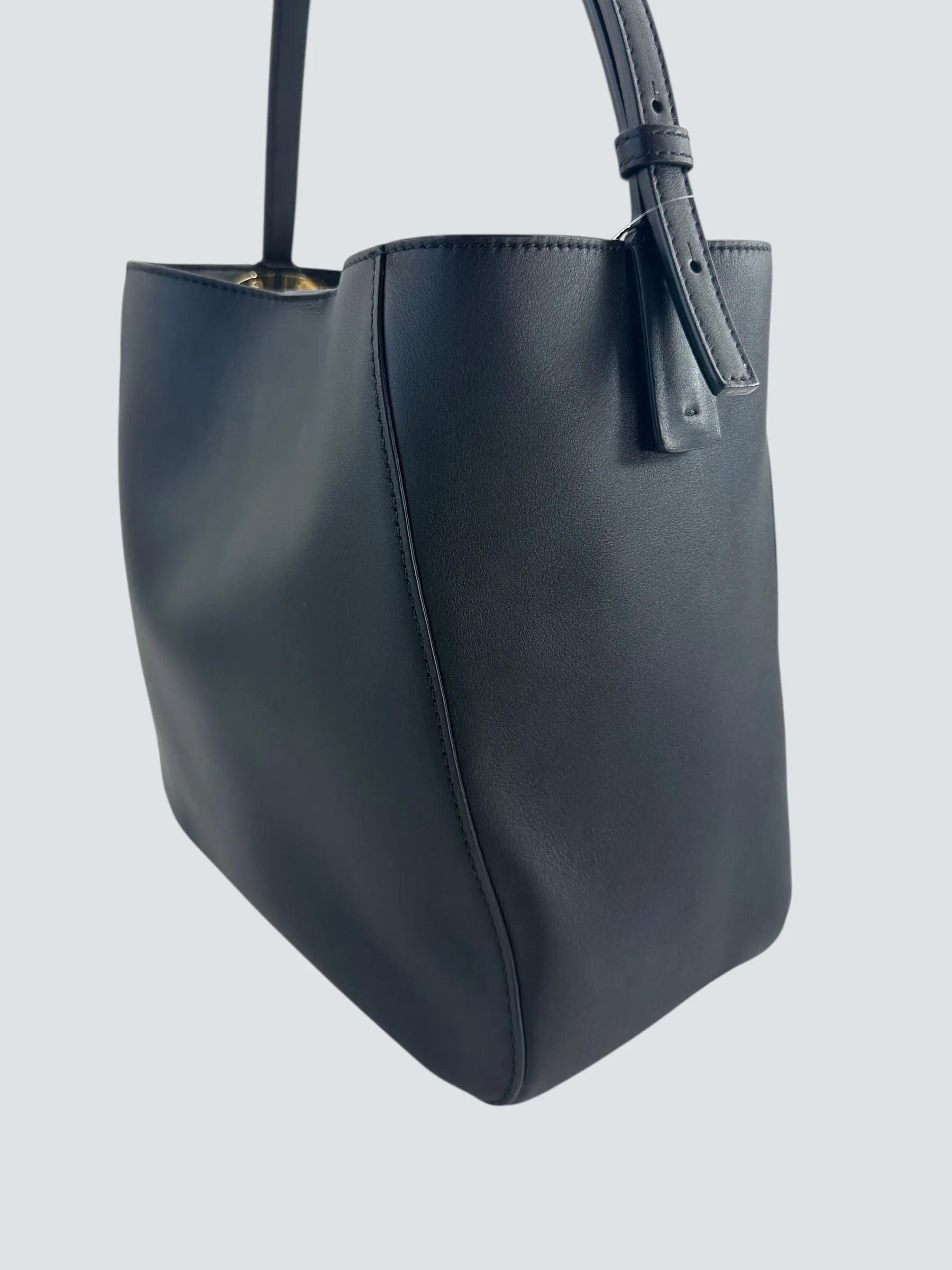 Valentino Black Leather Vlogo Bucket Bag