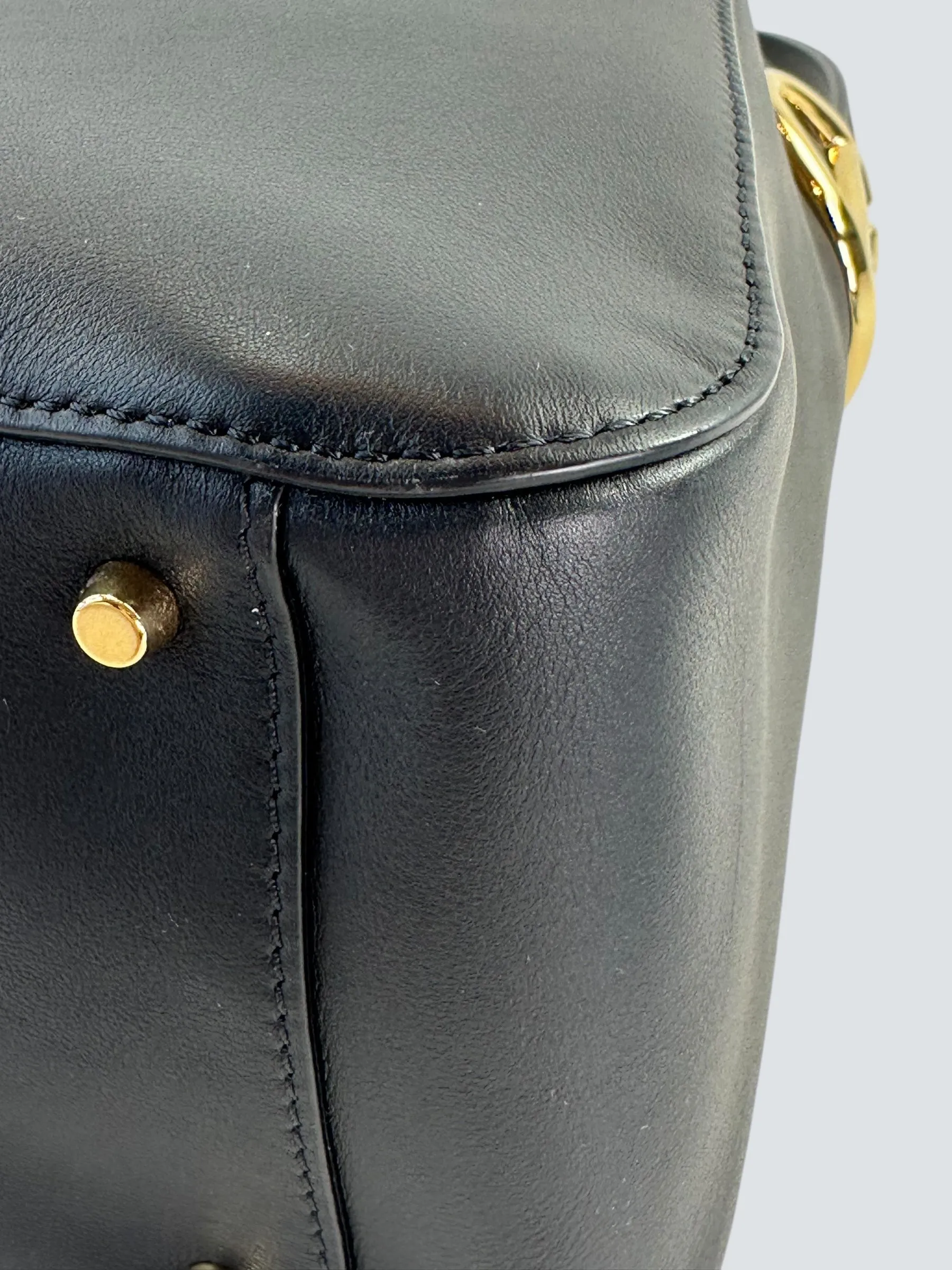Valentino Black Leather Vlogo Bucket Bag