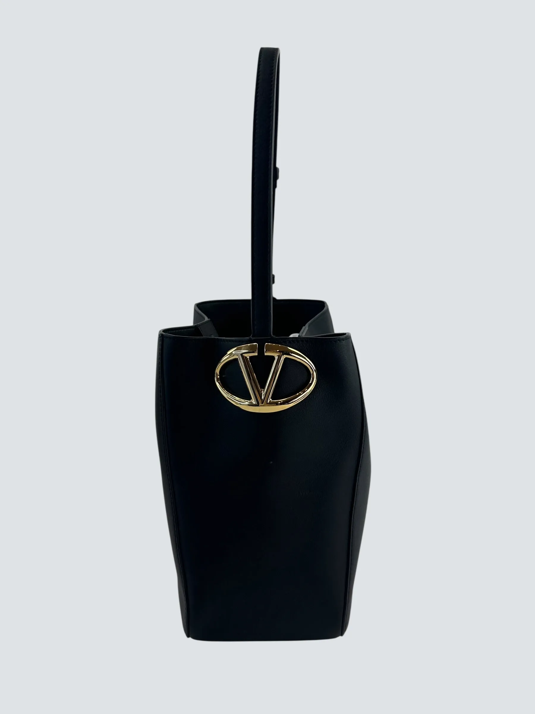 Valentino Black Leather Vlogo Bucket Bag