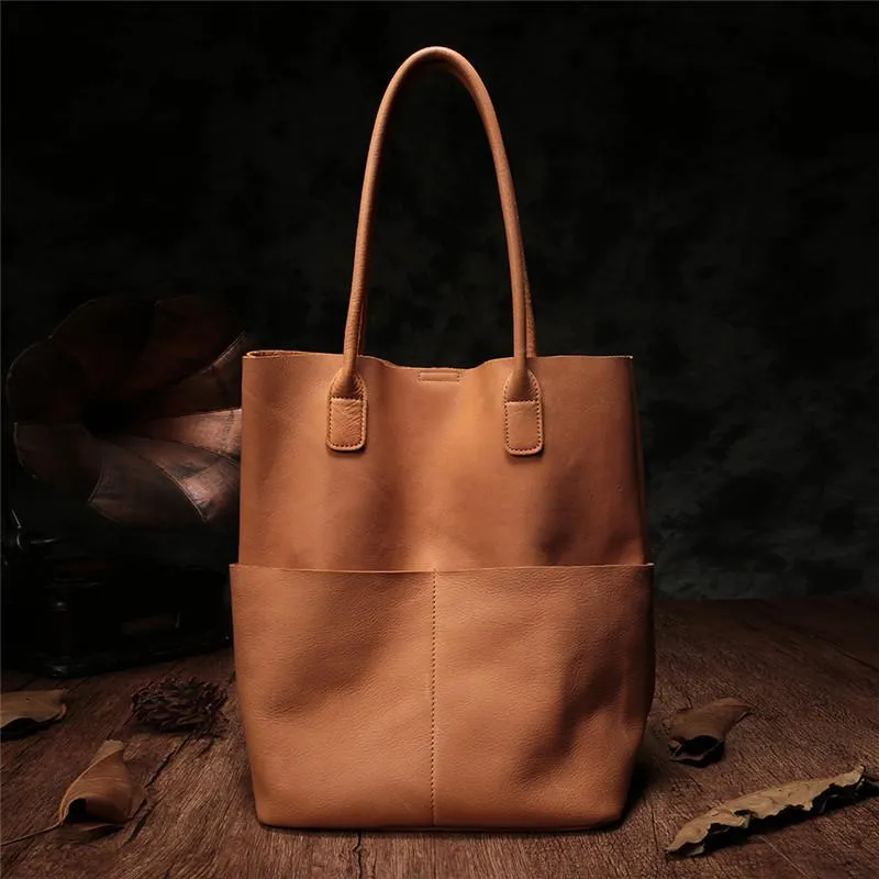 Vertical Black Leather Tote Bag Womens Brown Shopper Tote Handbag Purse