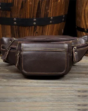 Vintage Black Leather Mens Fanny Pack Waist Bags Coffee Hip Pack Belt Bag Brown Bumbag for Men