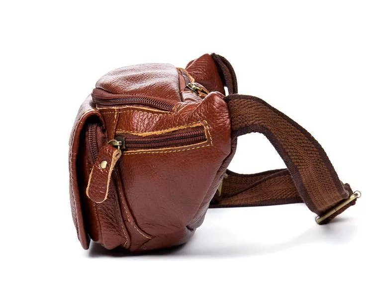 Vintage Black Leather Mens Fanny Pack Waist Bags Coffee Hip Pack Belt Bag Brown Bumbag for Men