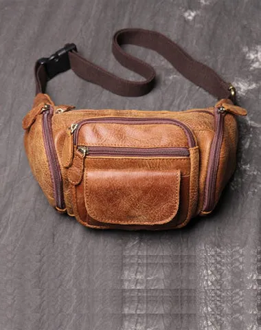 Vintage Brown LEATHER MENS Barrel FANNY PACK FOR MEN BUMBAG Vintage WAIST BAG for Men