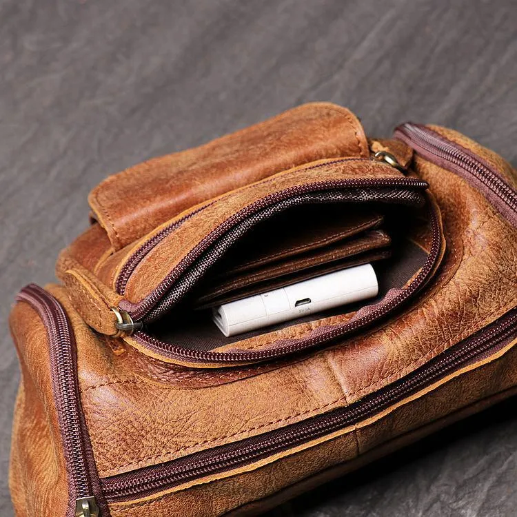 Vintage Brown LEATHER MENS Barrel FANNY PACK FOR MEN BUMBAG Vintage WAIST BAG for Men