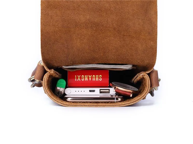 Vintage Brown Leather Men's Belt Pouch Cell Phone Holster Waist Belt Bag Mini Side Bag For Men