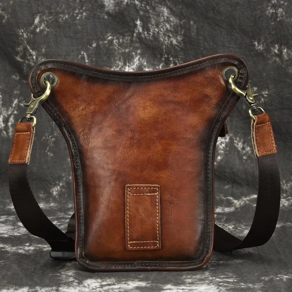 Vintage Brown Leather Men's CELL PHONE HOLSTER MINI SIDE BAG Waist BELT POUCH Drop Leg Bag For Men