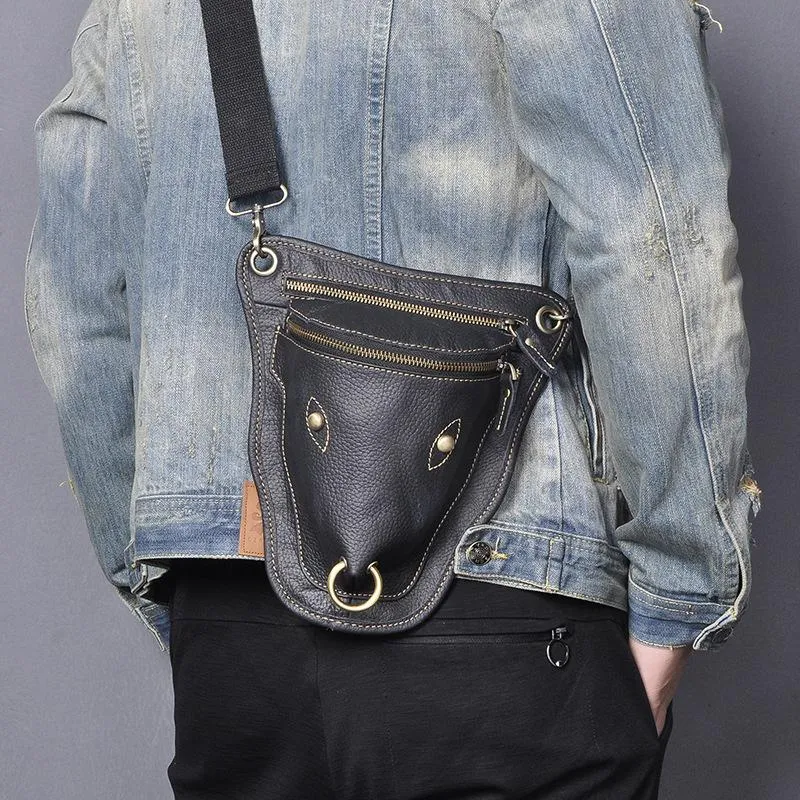 Vintage Brown LEATHER MEN'S Ox Fanny Pack Waist Bag Side Bag Drop Leg Biker Bag For Men