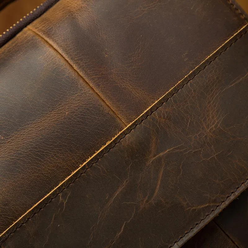 Vintage Brown Leather Mens Small Vertical Side Bags Shoulder Bags Messenger Bag For Men