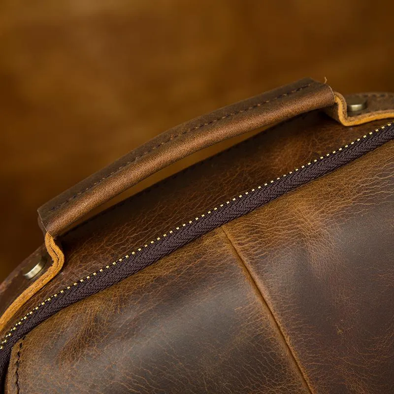 Vintage Brown Leather Mens Small Vertical Side Bags Shoulder Bags Messenger Bag For Men