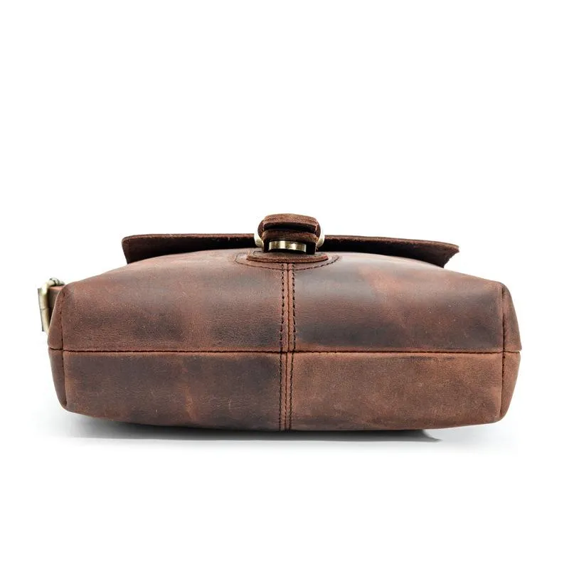 Vintage Brown Leather Men's Vertical Messenger Bag Small Side Bag Vertical Messenger Bag For Men