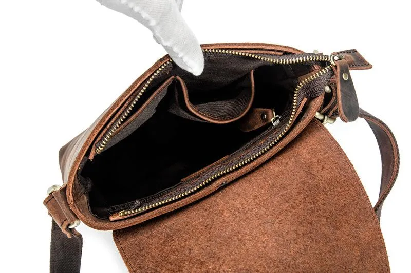 Vintage Brown Leather Men's Vertical Messenger Bag Small Side Bag Vertical Messenger Bag For Men