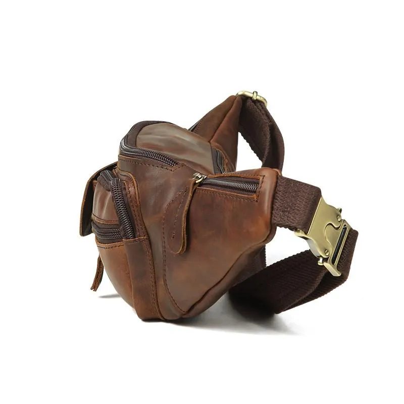 Vintage Brown Leather Men's Waist Bag Fanny Pack Hip Pack For Men