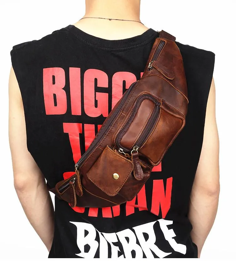 Vintage Brown Leather Men's Waist Bag Fanny Pack Hip Pack For Men