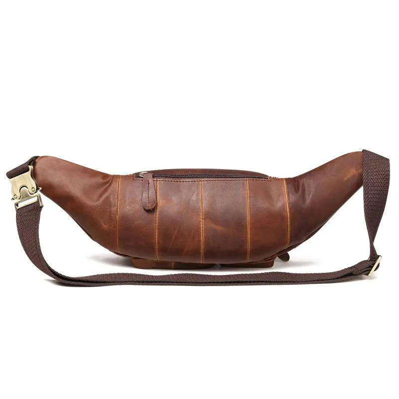Vintage Brown Leather Men's Waist Bag Fanny Pack Hip Pack For Men