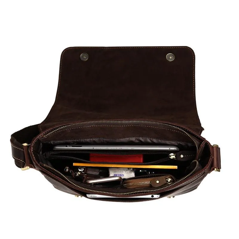 Vintage Casual Leather Mens 12inch Messenger Bag Side Bag Shoulder Bag for Men