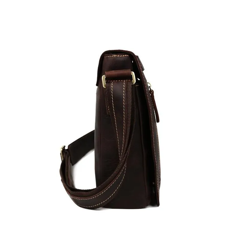 Vintage Casual Leather Mens 12inch Messenger Bag Side Bag Shoulder Bag for Men