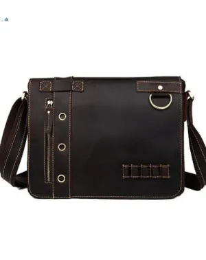 Vintage Casual Leather Mens 12inch Messenger Bag Side Bag Shoulder Bag for Men