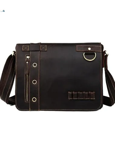 Vintage Casual Leather Mens 12inch Messenger Bag Side Bag Shoulder Bag for Men