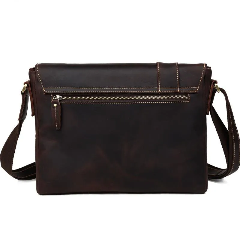 Vintage Casual Leather Mens 12inch Messenger Bag Side Bag Shoulder Bag for Men