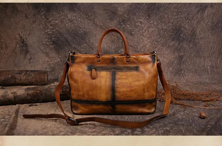 Vintage Color Brown Block Women Leather Tote Handbags Shopping Bag Purse Handbags Shoulder Bags