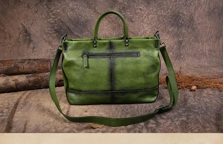 Vintage Color Brown Block Women Leather Tote Handbags Shopping Bag Purse Handbags Shoulder Bags