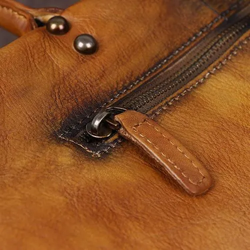 Vintage Color Brown Block Women Leather Tote Handbags Shopping Bag Purse Handbags Shoulder Bags