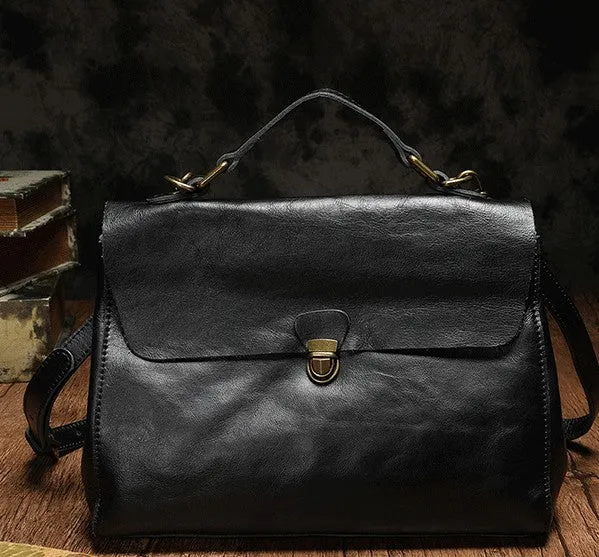 Vintage Fashion Leather Brown Black Handbag Shoulder Bag Work Purse For Women