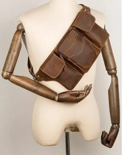 Vintage Leather Fanny Pack Mens Waist Bag Hip Pack Belt Bag Bumbag for Men