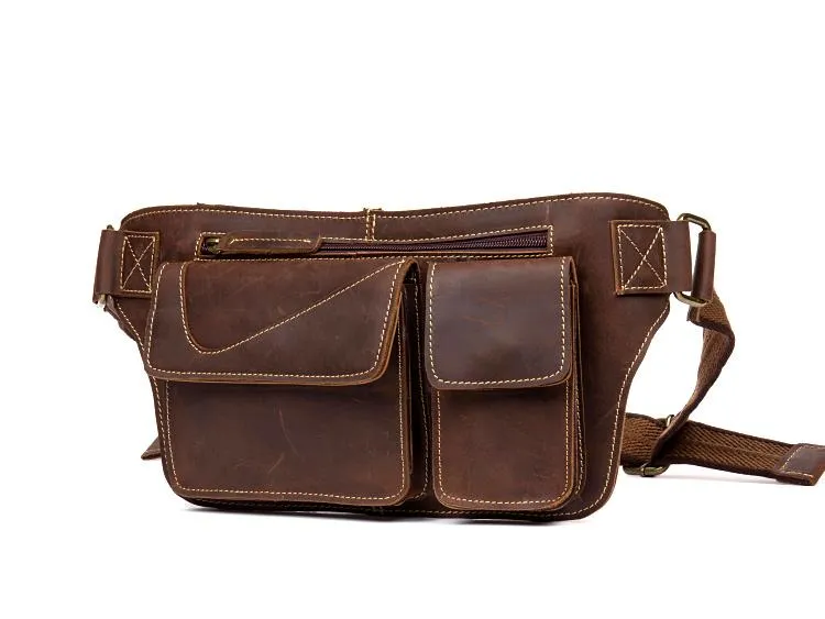 Vintage Leather Fanny Pack Mens Waist Bag Hip Pack Belt Bag Bumbag for Men