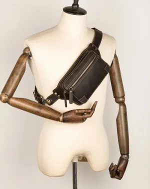 Vintage Leather Fanny Pack Mens Waist Bag Hip Pack Belt Bag Bumbag for Men