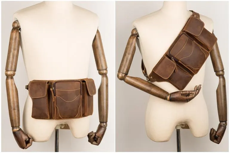 Vintage Leather Fanny Pack Mens Waist Bag Hip Pack Belt Bag Bumbag for Men
