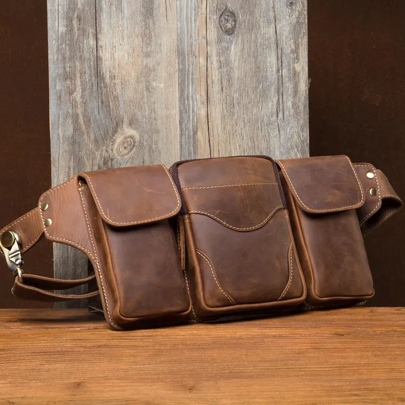 Vintage Leather Fanny Pack Mens Waist Bag Hip Pack Belt Bag Bumbag for Men
