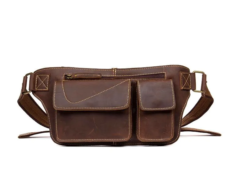 Vintage Leather Fanny Pack Mens Waist Bag Hip Pack Belt Bag Bumbag for Men