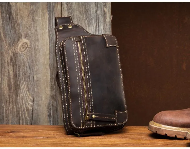 Vintage Leather Fanny Pack Mens Waist Bag Hip Pack Belt Bag Bumbag for Men