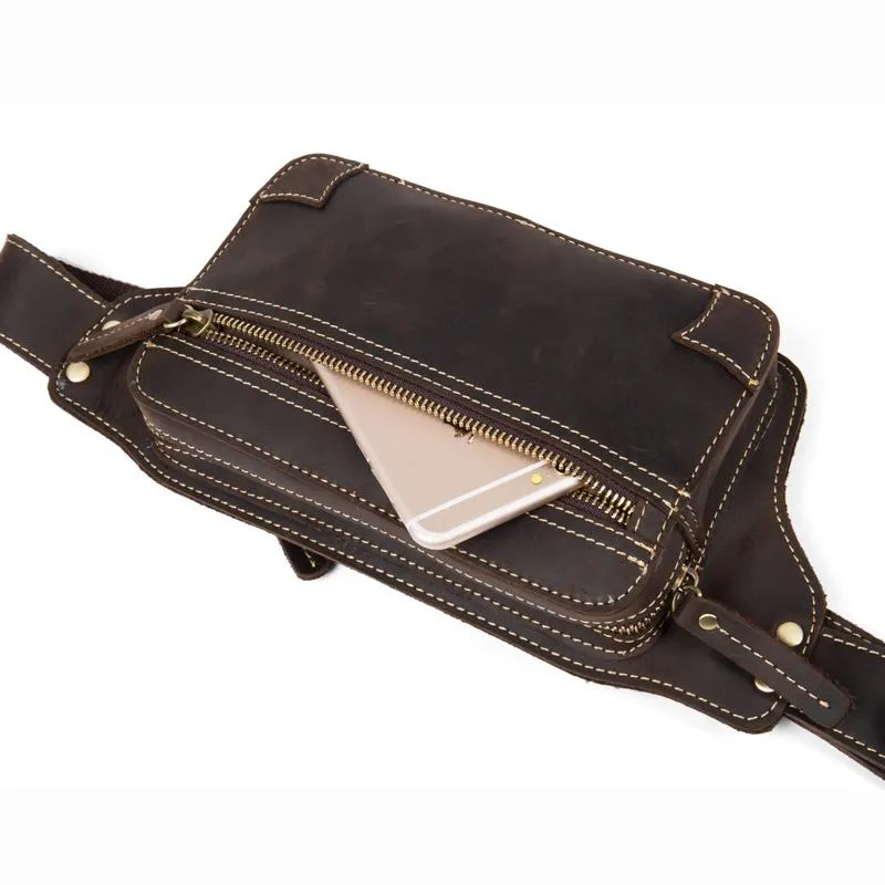 Vintage Leather Fanny Pack Mens Waist Bag Hip Pack Belt Bag Bumbag for Men