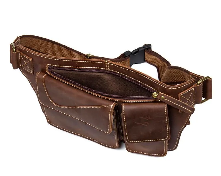 Vintage Leather Fanny Pack Mens Waist Bag Hip Pack Belt Bag Bumbag for Men