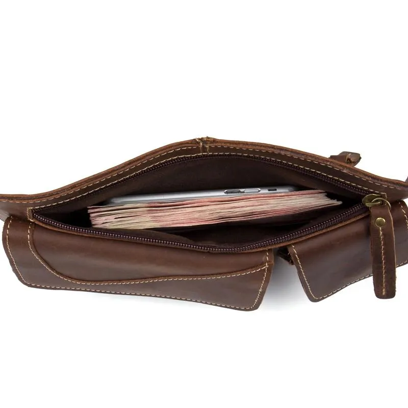 Vintage Leather Fanny Pack Mens Waist Bag Hip Pack Belt Bag Bumbag for Men