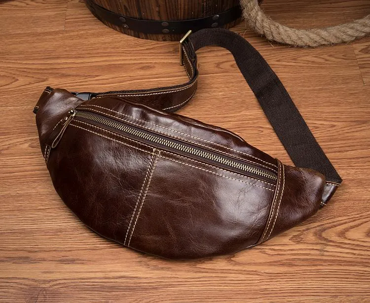 Vintage Leather Fanny Pack Mens Waist Bag Hip Pack Belt Bag Bumbag for Men